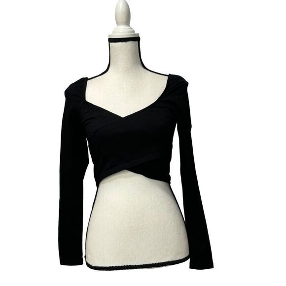 Vero Moda Miranda Wrap Front Long Sleeved Crop Top in Black, Sz. XS - Picture 1 of 8
